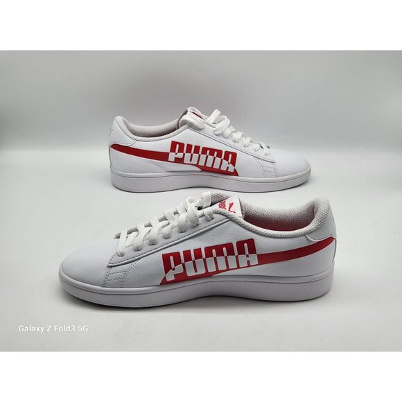 Puma Smash Buck Youth Sneakers White Red Athletic Casual Shoes Size 6C 373804 03 - Picture 3 of 9